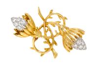 An 18 Karat Yellow Gold, Platinum and Diamond "Twin Buds" Brooch, Schlumberger for Tiffany & Co., 9.40 dwts.