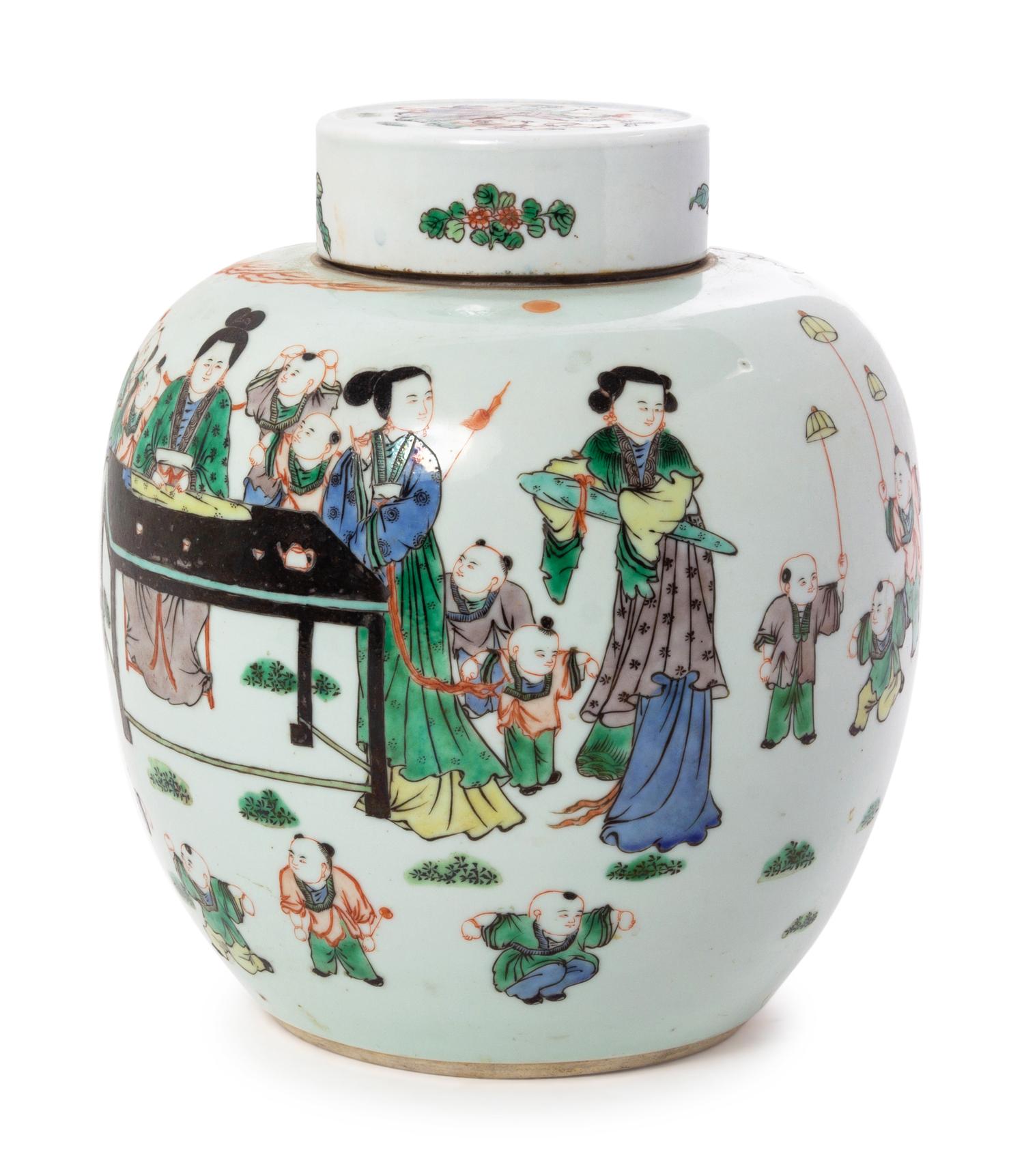 A Famille Verte Porcelain Covered Jar
