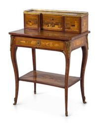 A Louis XV Style Gilt Bronze Mounted Marquetry Writing Table