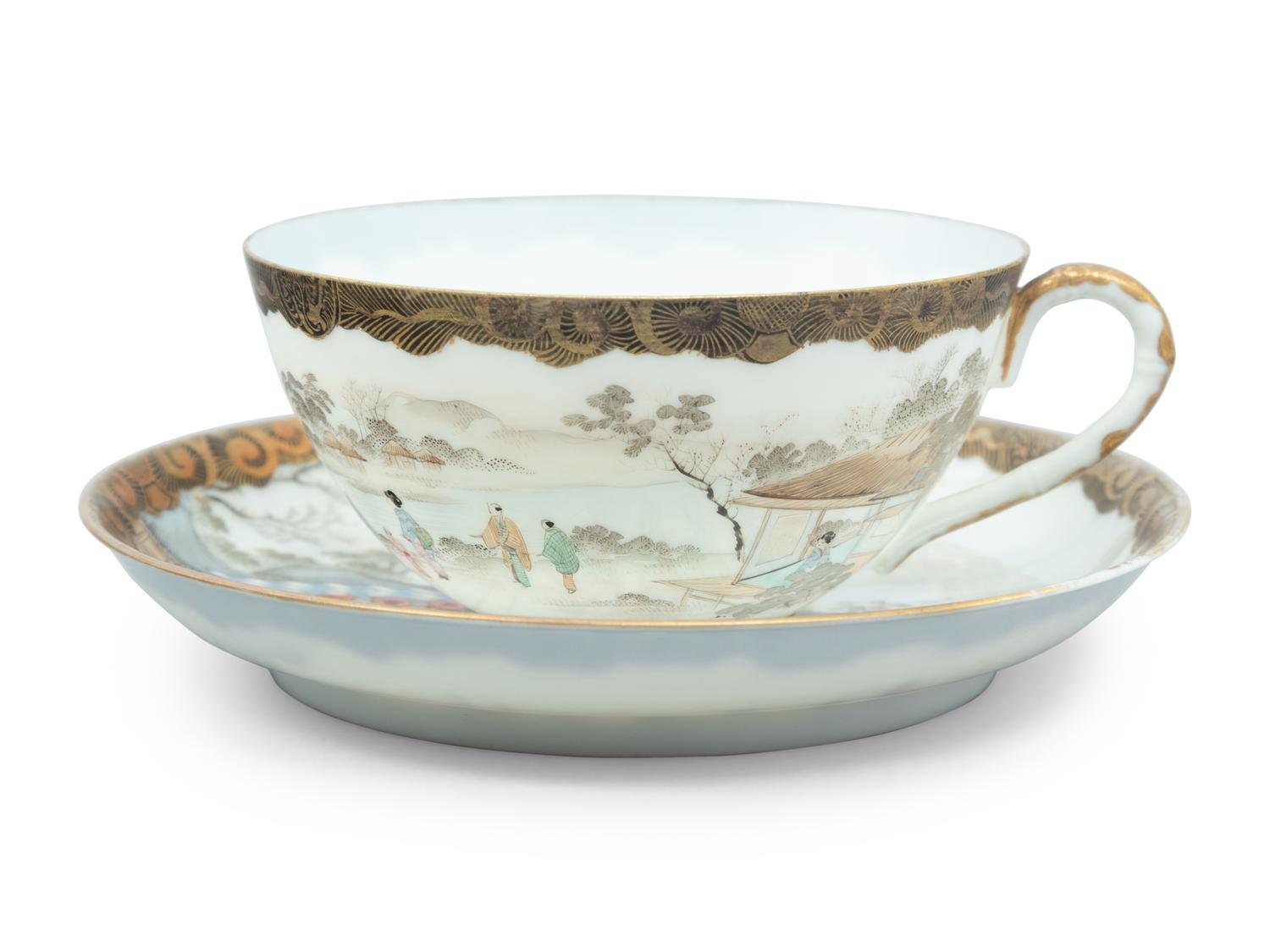 A Set of Japanese Gilt Decorated Enameled on Eggshell Porcelain Tea Wares