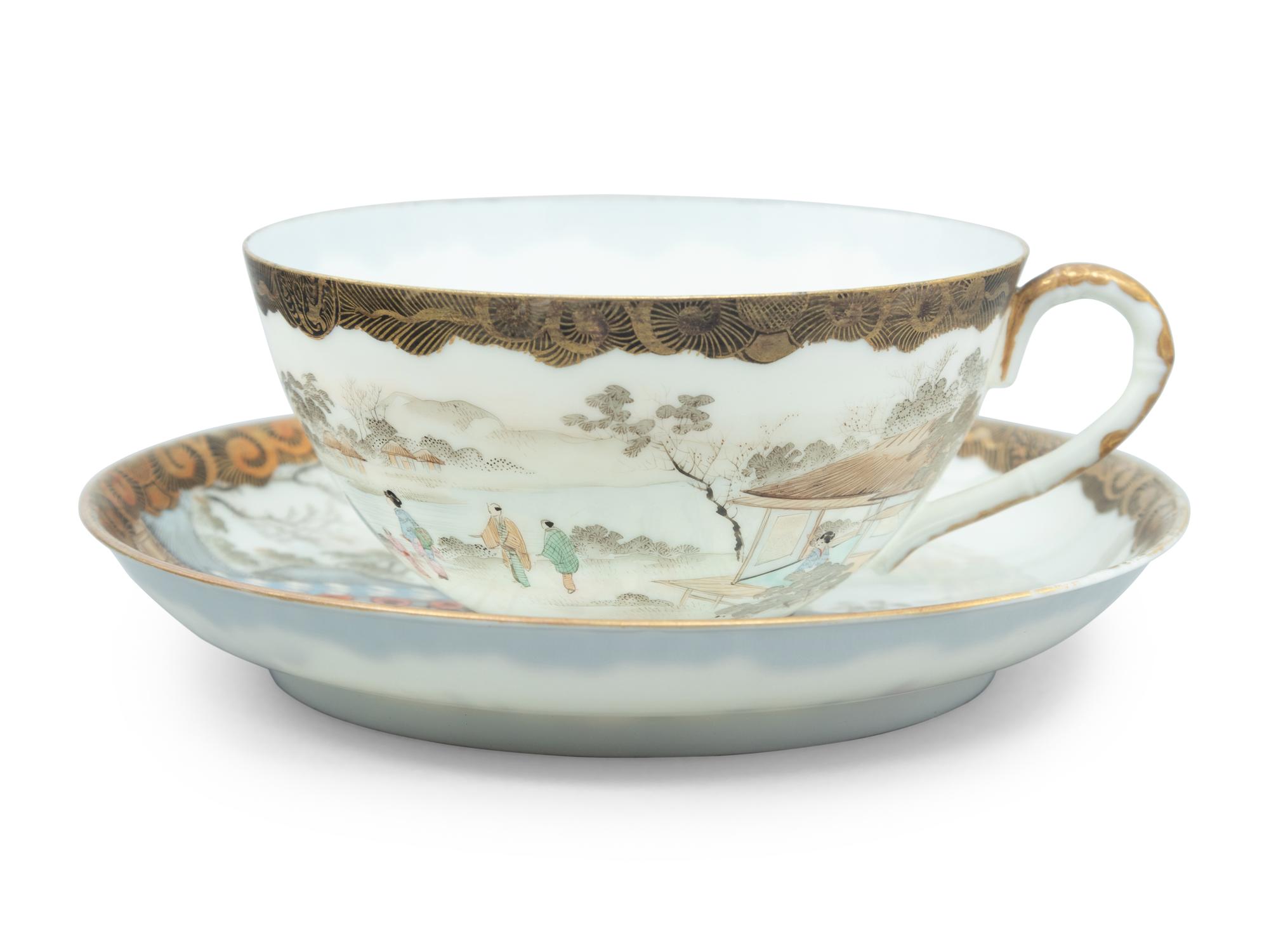 A Set of Japanese Gilt Decorated Enameled on Eggshell Porcelain Tea Wares
