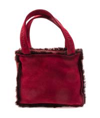 A Chanel Bordeaux Suede and Shearling Tote Bag, 9 x 8 x 3 inches.