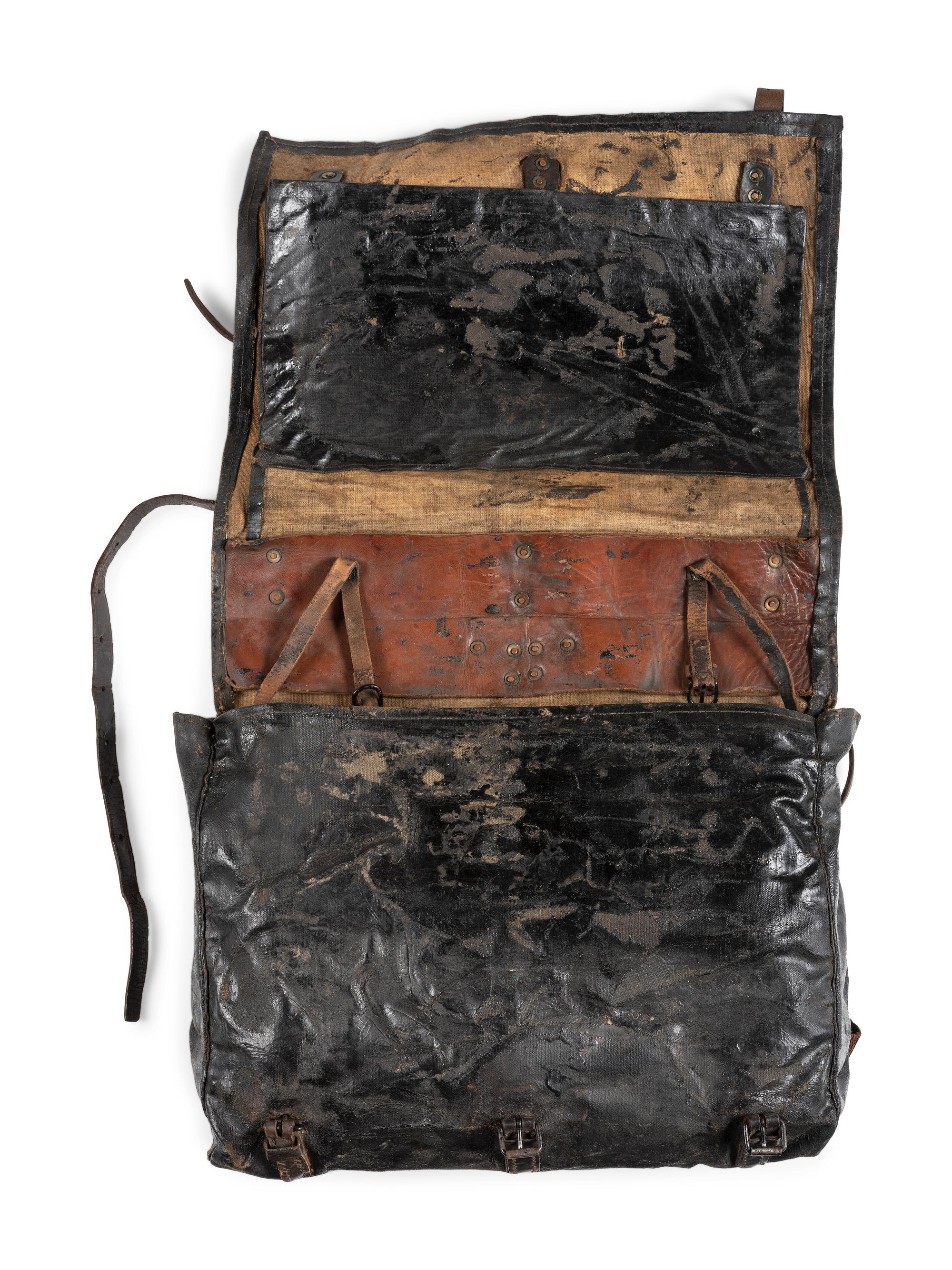 Early Civil War tarred canvas knapsack. [Ca 1861].