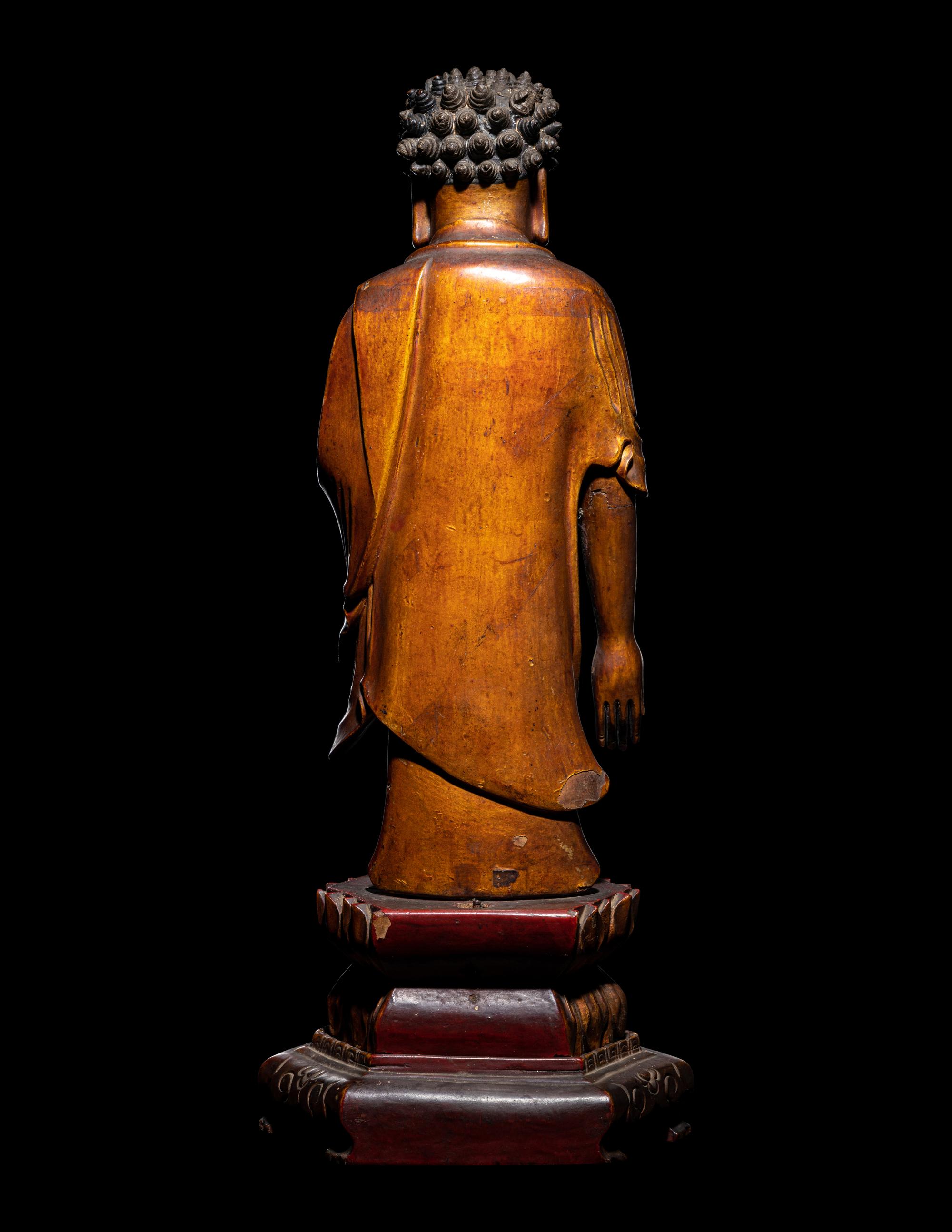 A Gilt Lacquered Wood Figure of Buddha Shakyamuni