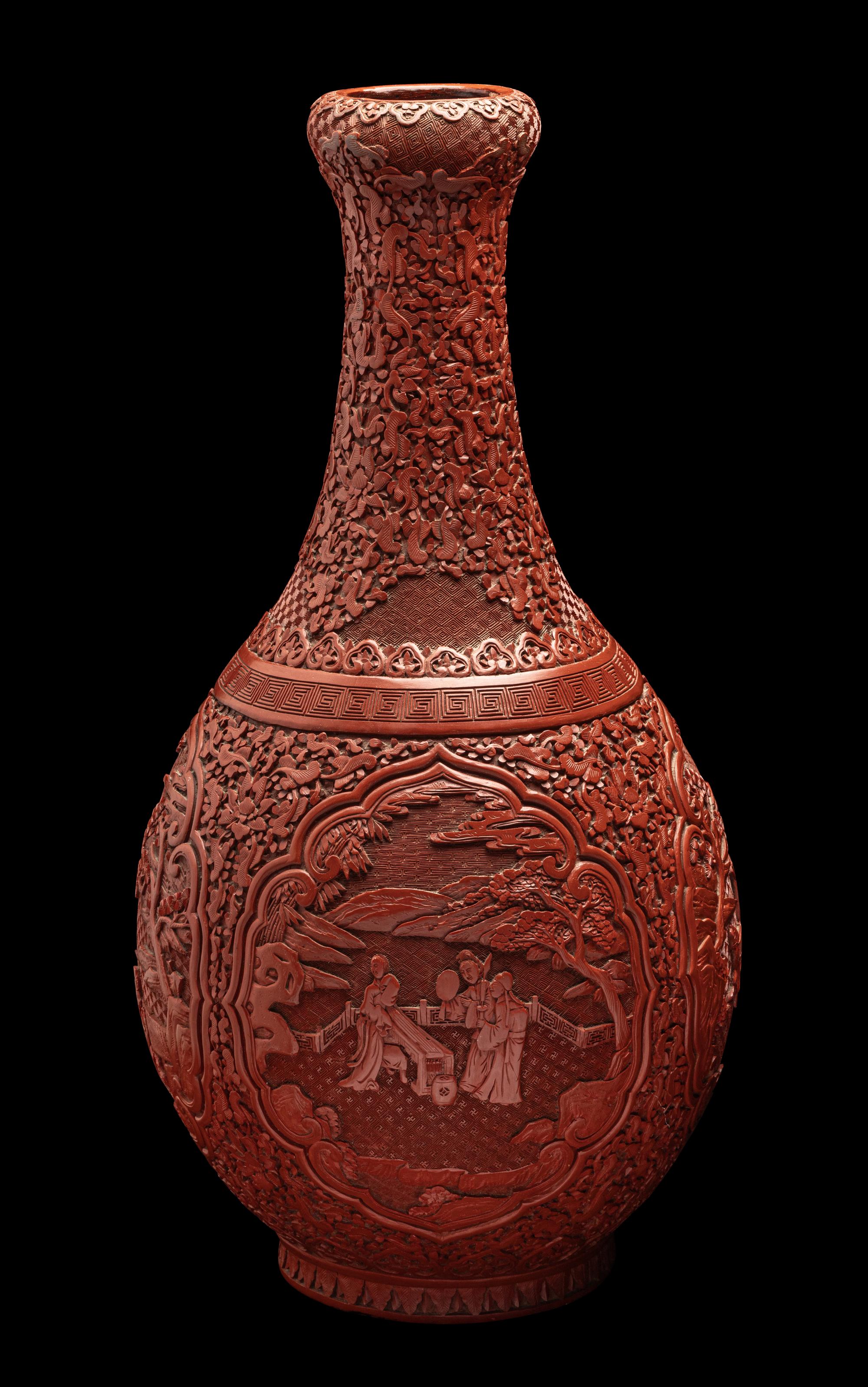 A Chinese Carved Red Lacquer Bottle Vase
