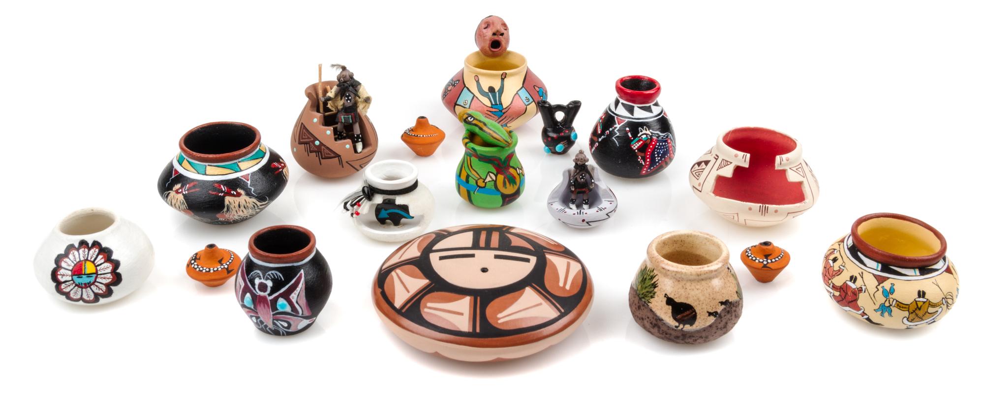 A Collection of Native American Pottery Articles Diameter of largest 1 1/2 inches. — Various Makers