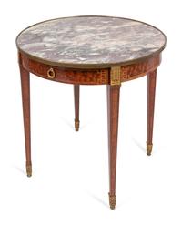A Louis XVI Style Inlaid Marble Top Bouillotte Table