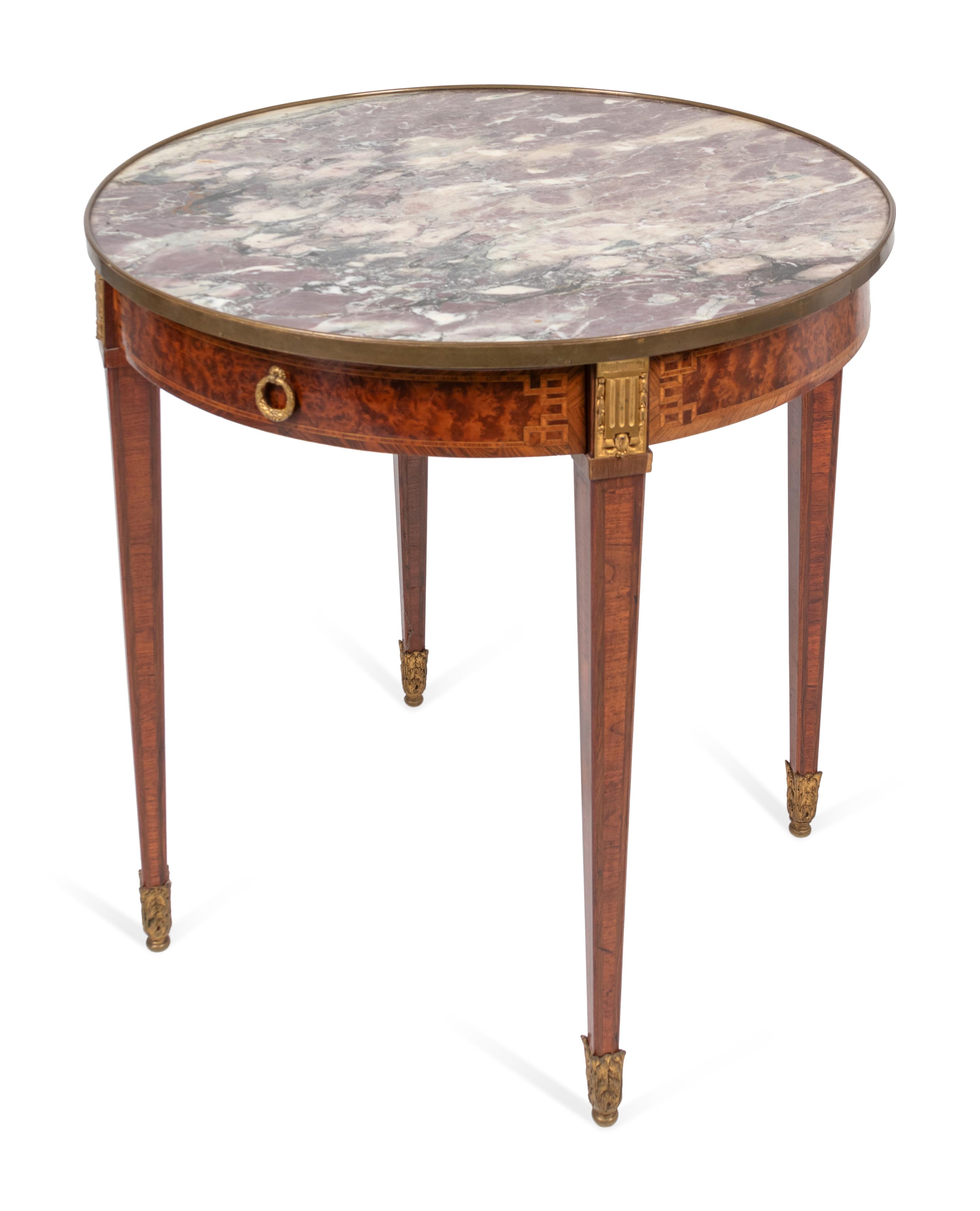 A Louis XVI Style Inlaid Marble Top Bouillotte Table