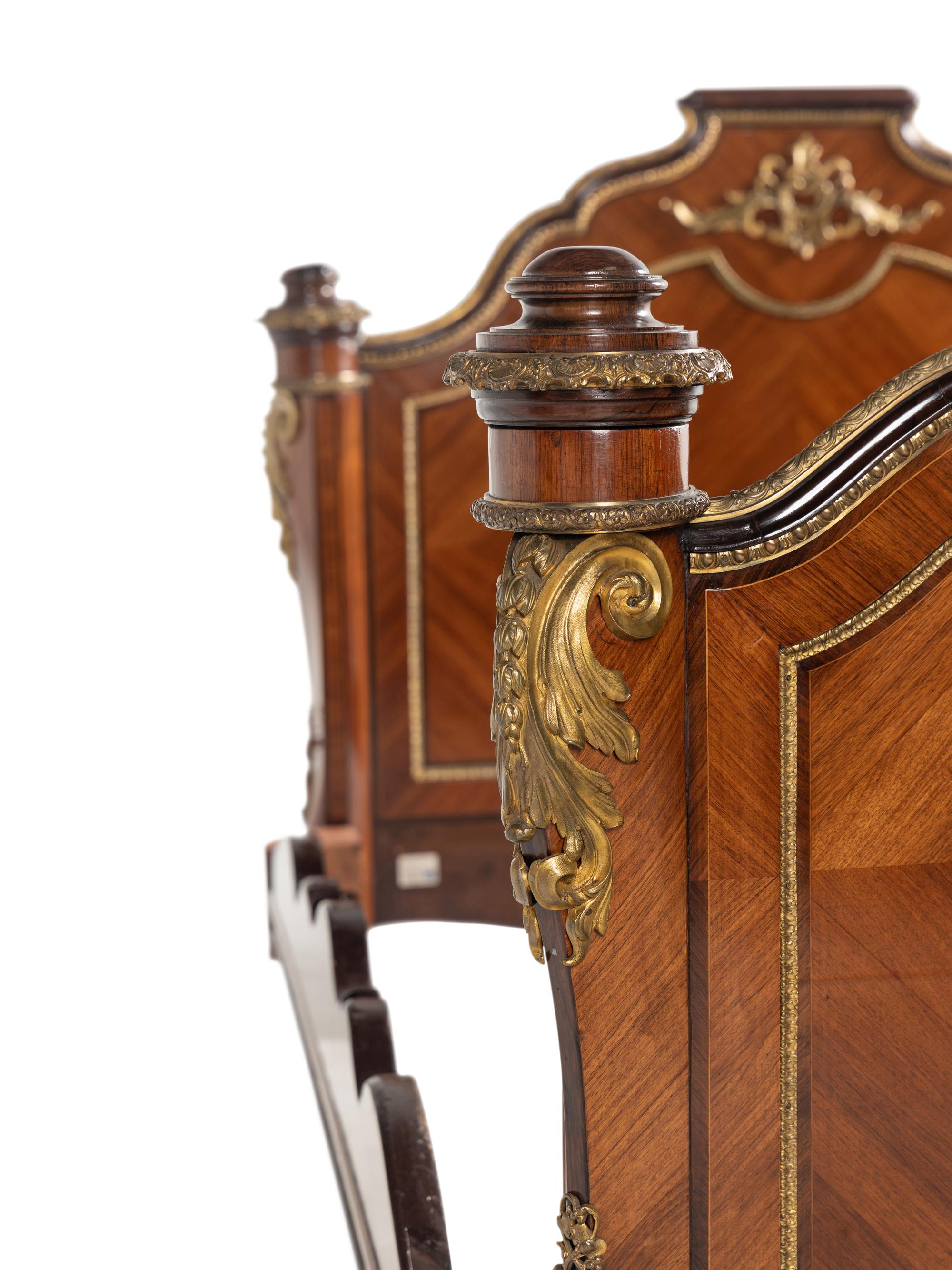 A Louis XV Style Gilt Bronze Mounted Kingwood Bed Frame