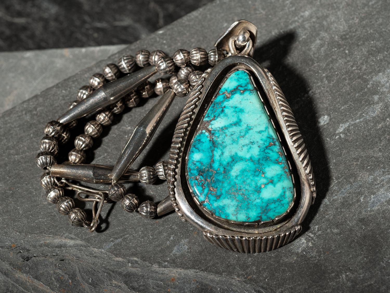 Silver and 54K Morenci Web Turquoise Necklace