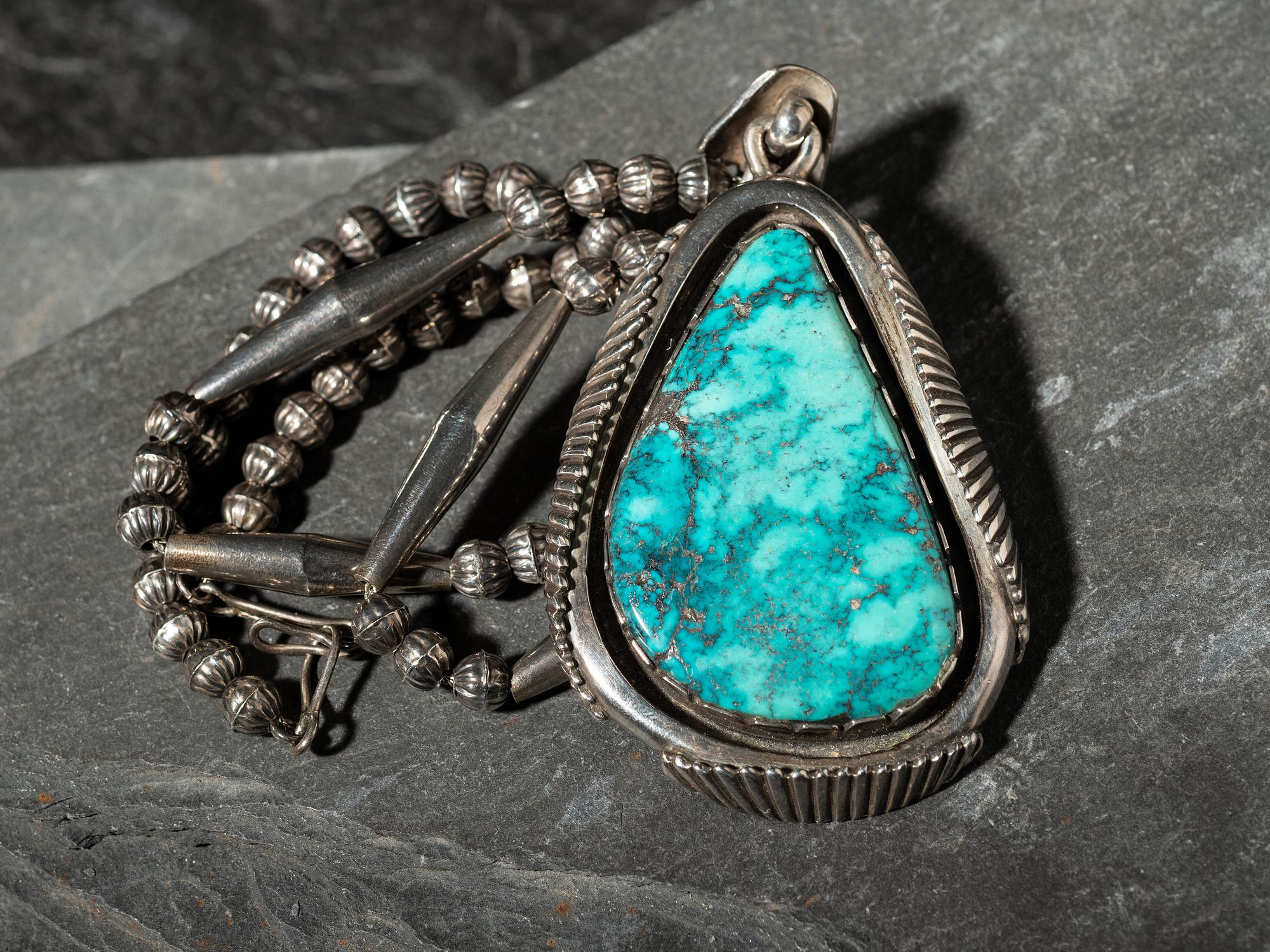 Silver and 54K Morenci Web Turquoise Necklace