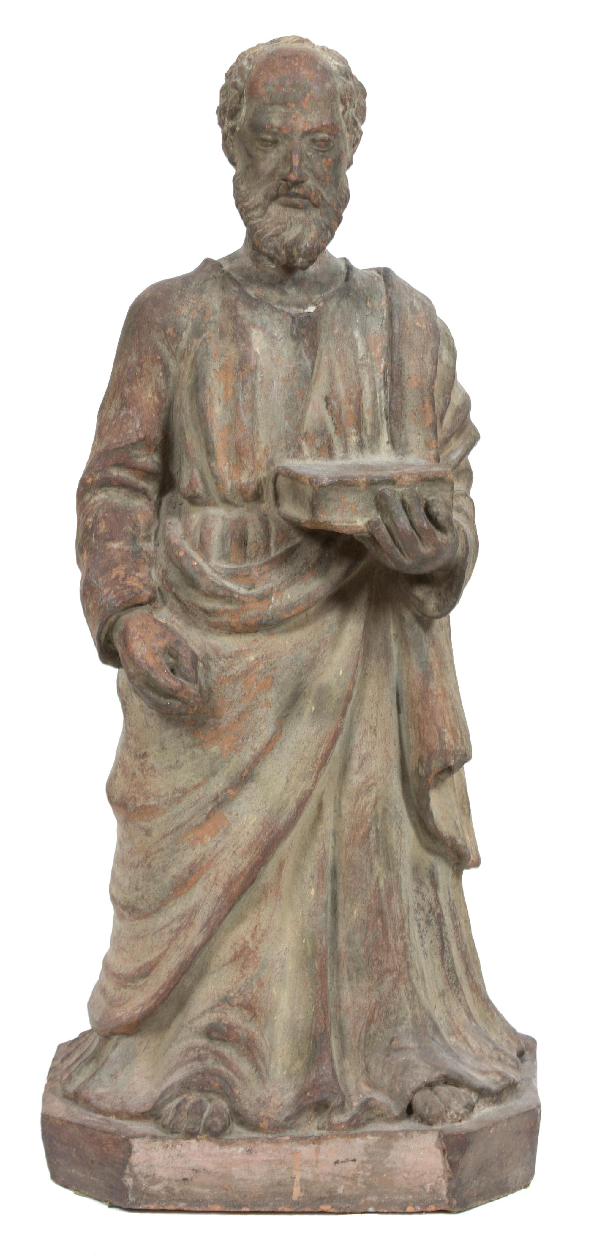 A Continental Terracotta Figure of a Saint Height 30 inches. — 18TH CENTURY