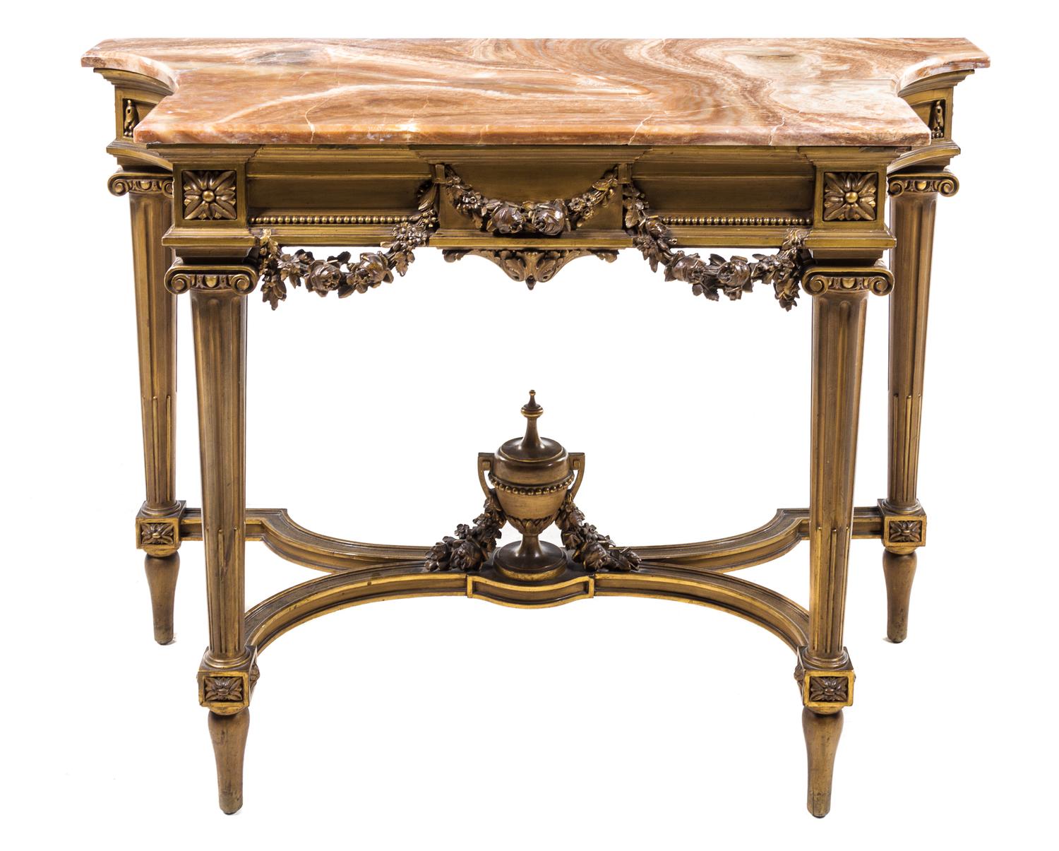 A Louis XVI Style Giltwood Console Table Height 31 1/4 x width 41 1/2 x depth 18 1/2 inches. — 19TH/20TH CENTURY