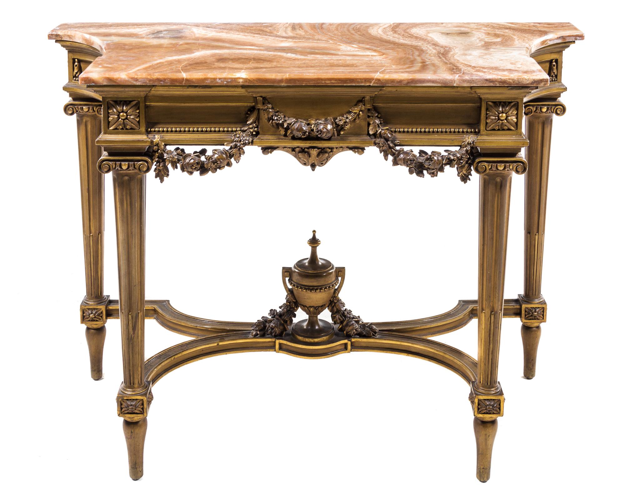 A Louis XVI Style Giltwood Console Table Height 31 1/4 x width 41 1/2 x depth 18 1/2 inches. — 19TH/20TH CENTURY