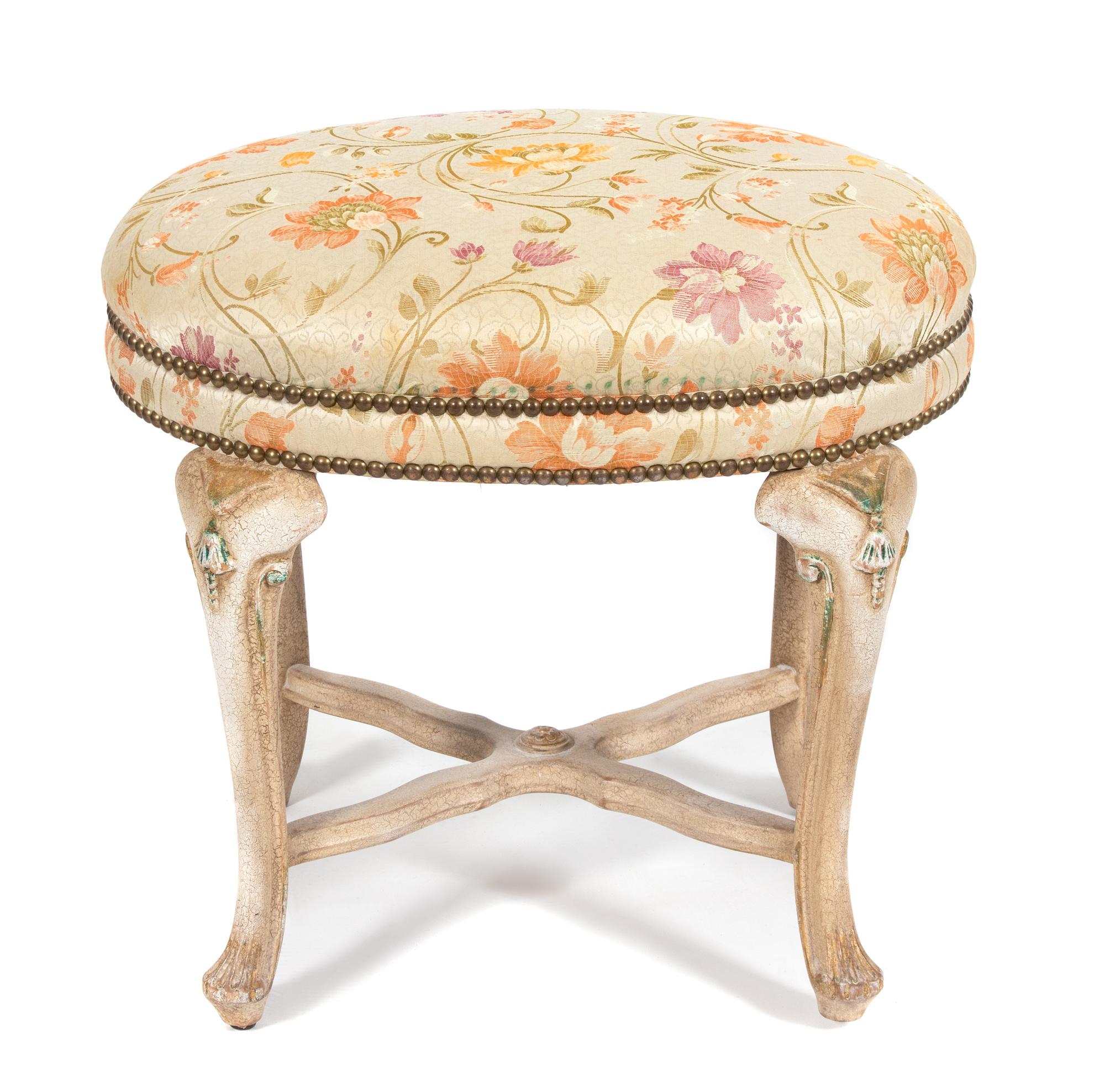 A Carved and Painted Oval Stool — 20TH CENTURY