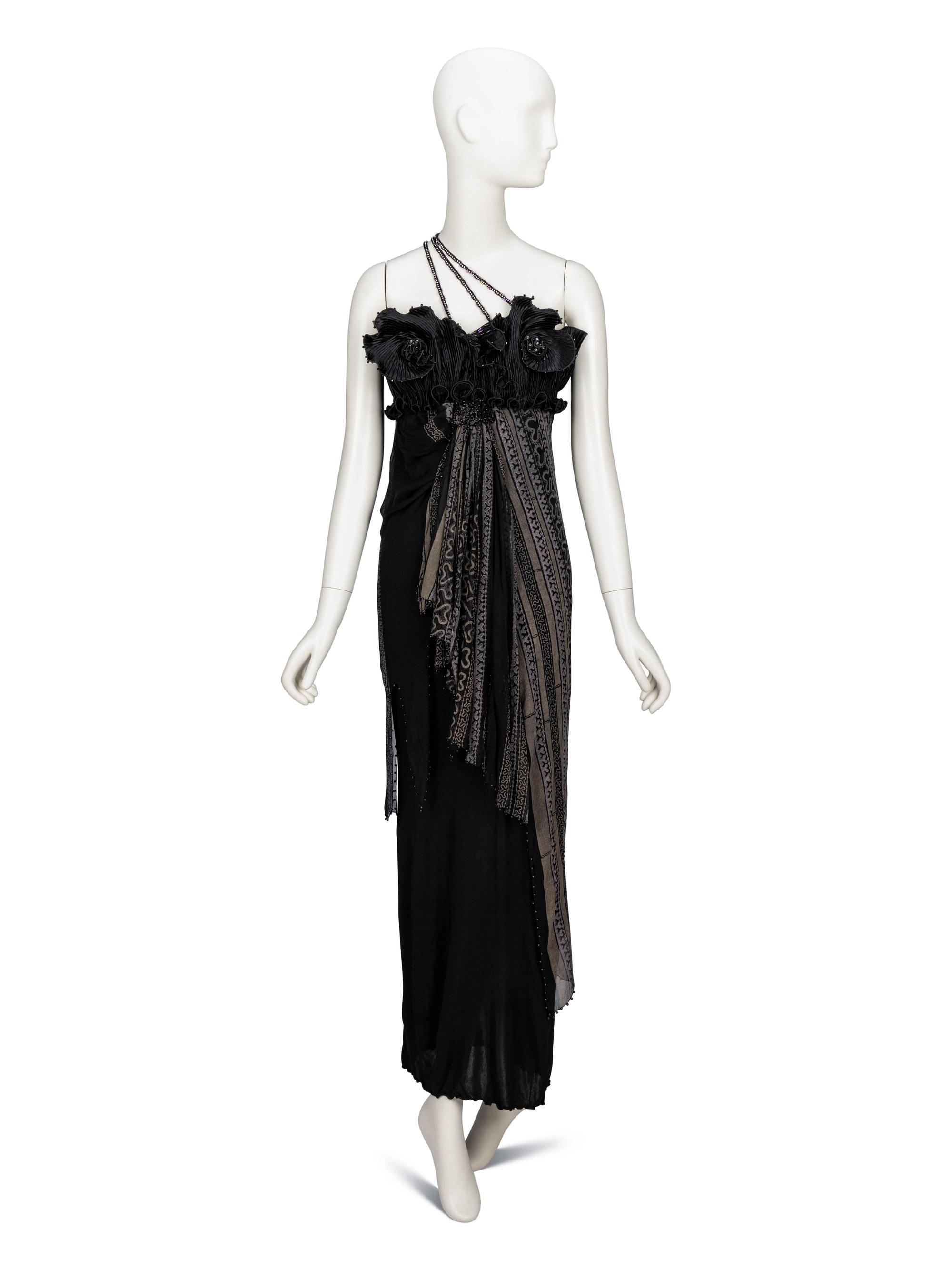 Zandra Rhodes, Black Painted Silk Evening Dress