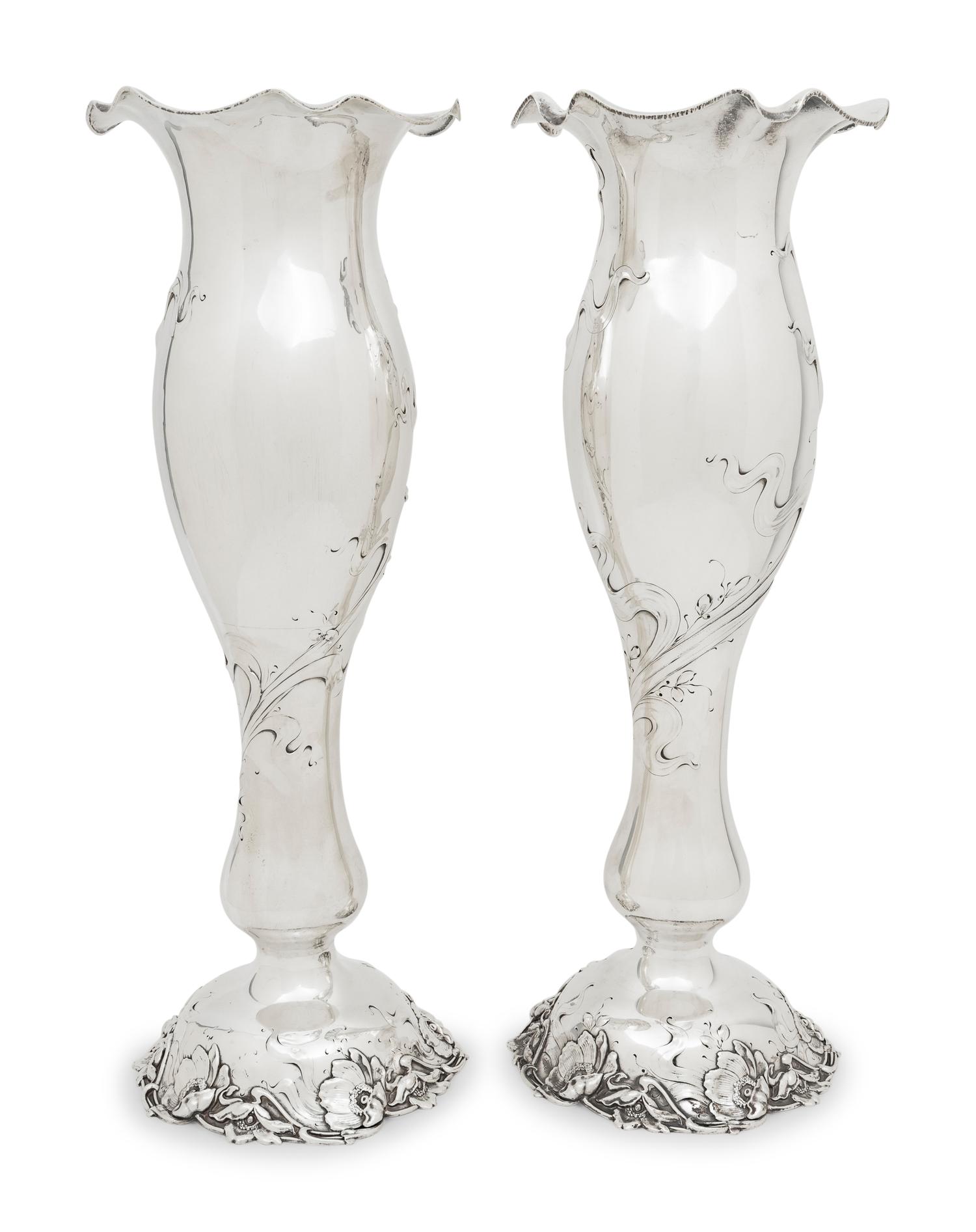 A Large Pair of American Silver Vases