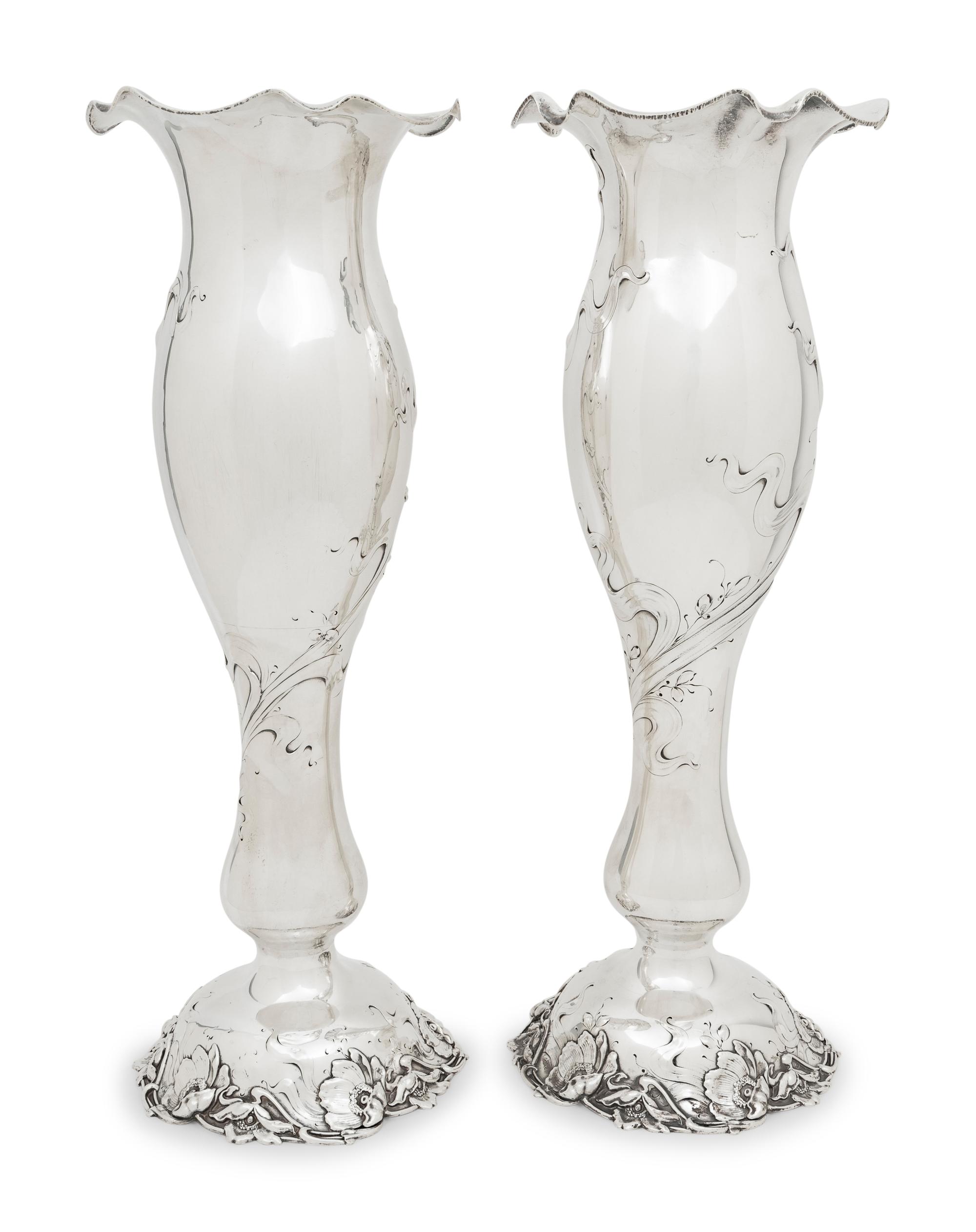 A Large Pair of American Silver Vases