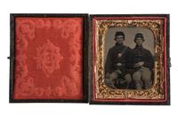 [CIVIL WAR - PHOTOGRAPHY]. Sixth plate tintype of a pair of federal infantrymen in full kit.