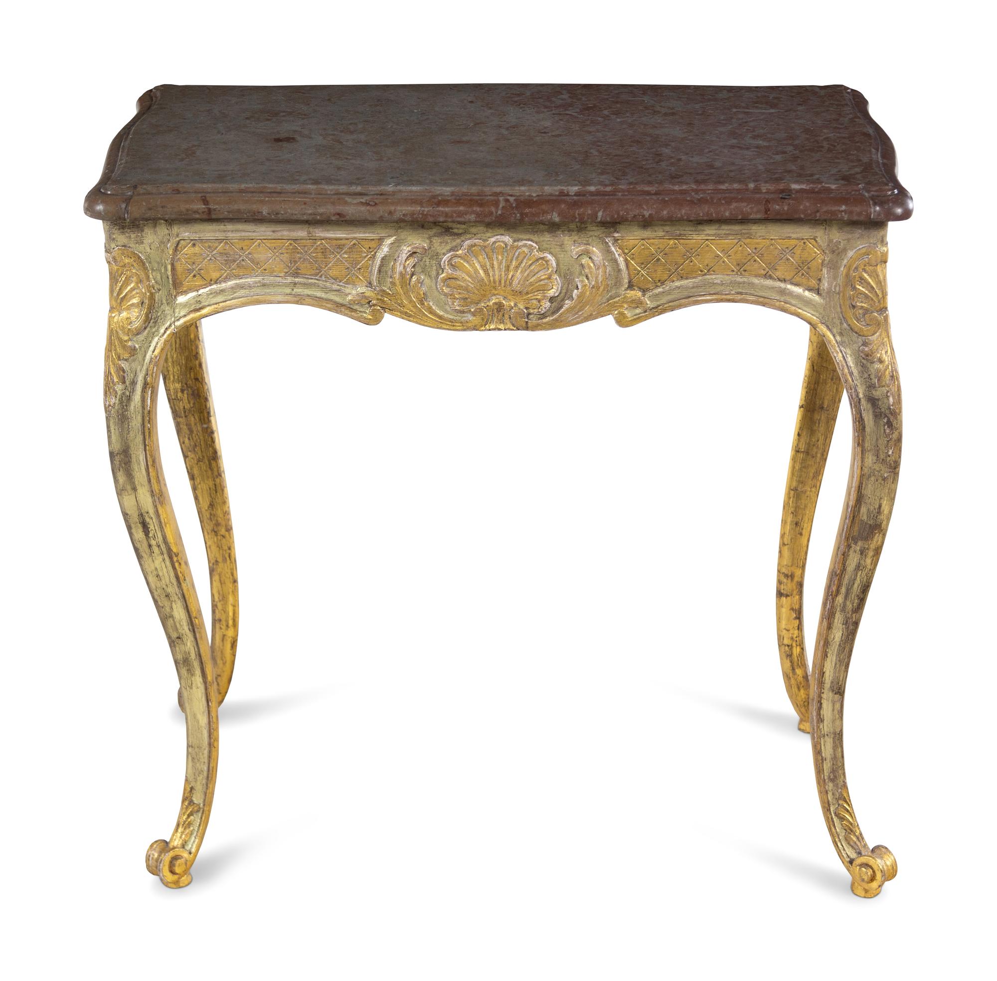 A Swedish Painted and Parcel Gilt Marble-Top Table