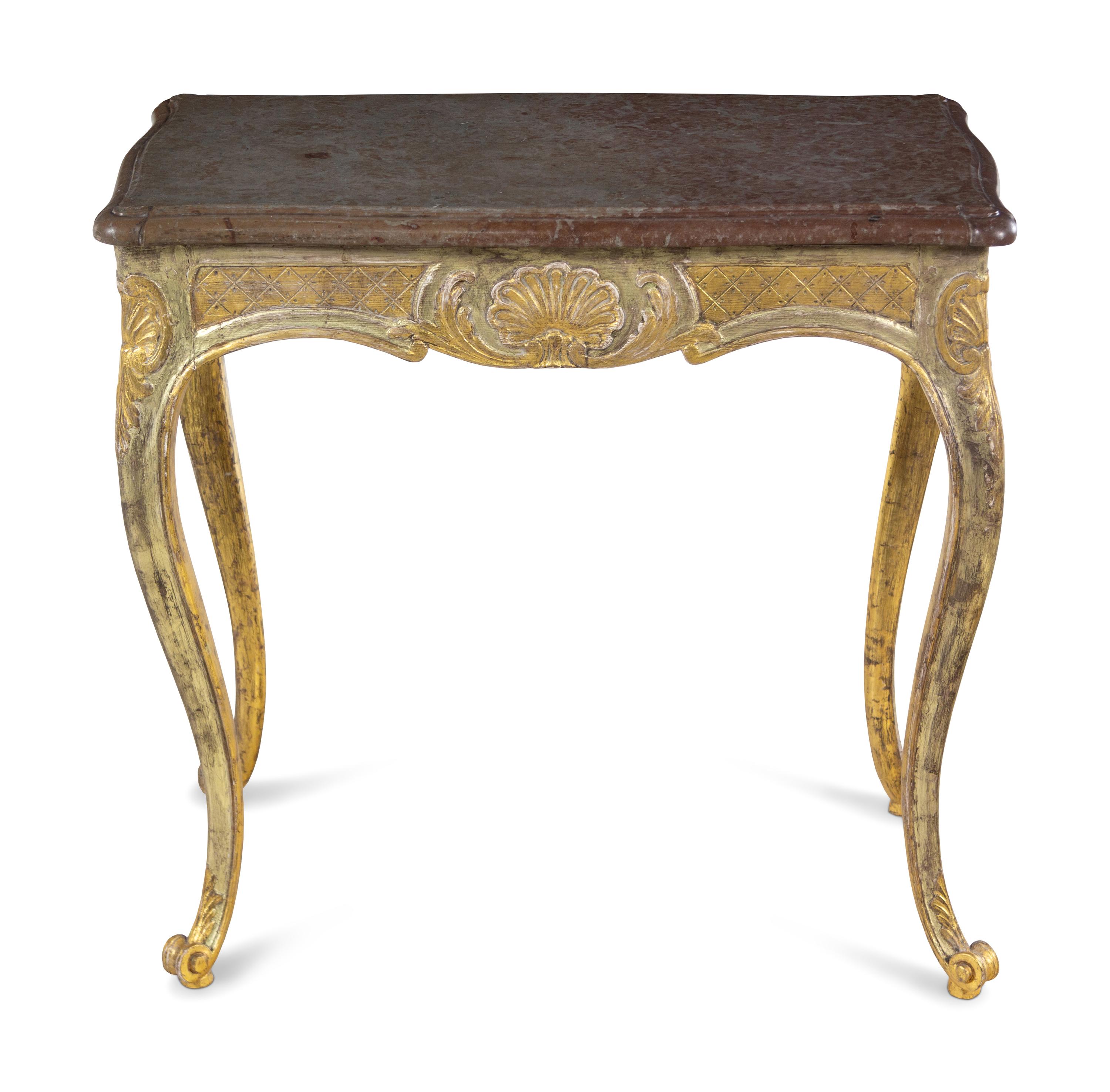 A Swedish Painted and Parcel Gilt Marble-Top Table