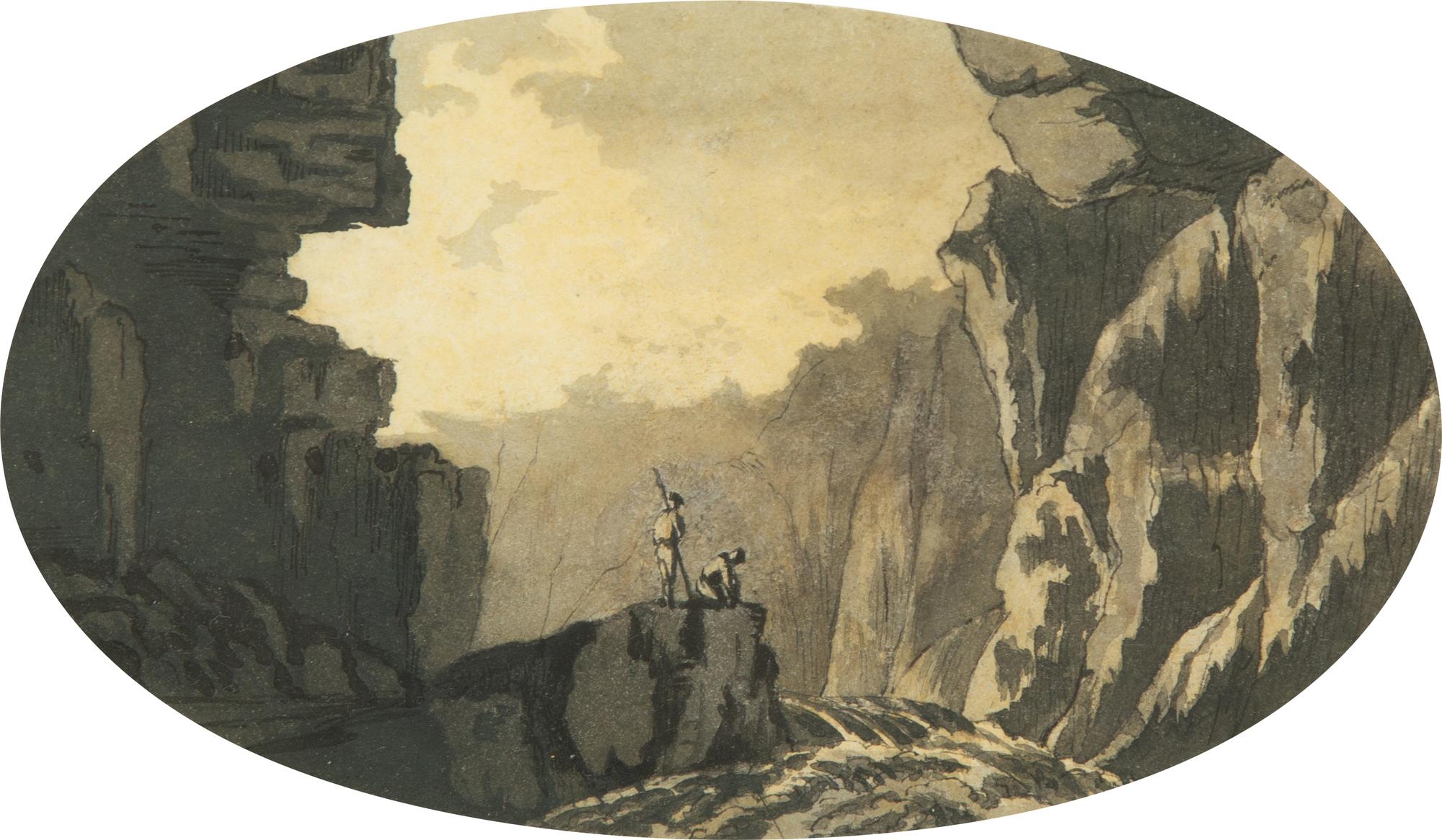 Travelers by a Mountain Torrent