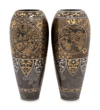A Pair of Japanese Inlaid Iron 'Komai' Vases