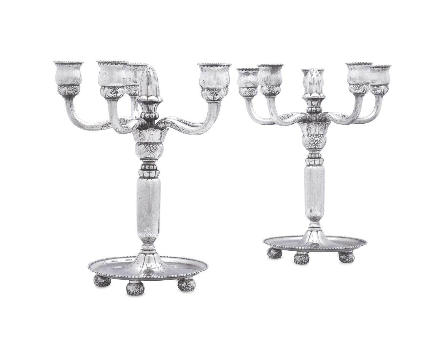 A Pair of Georg Jensen Silver Five-Light Candelabra