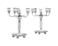 A Pair of Georg Jensen Silver Five-Light Candelabra