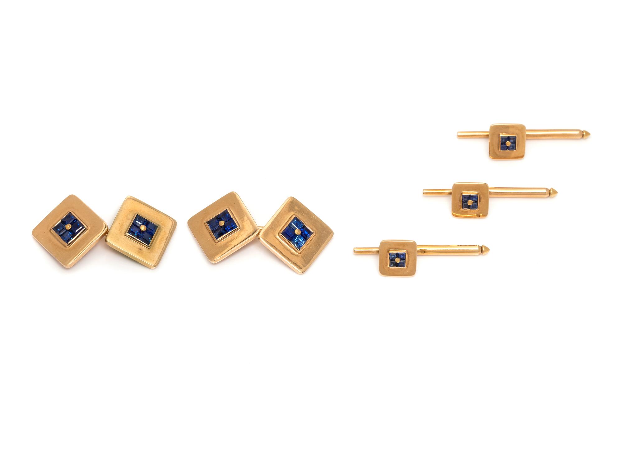 A 14 Karat Yellow Gold and Sapphire Dress Set,