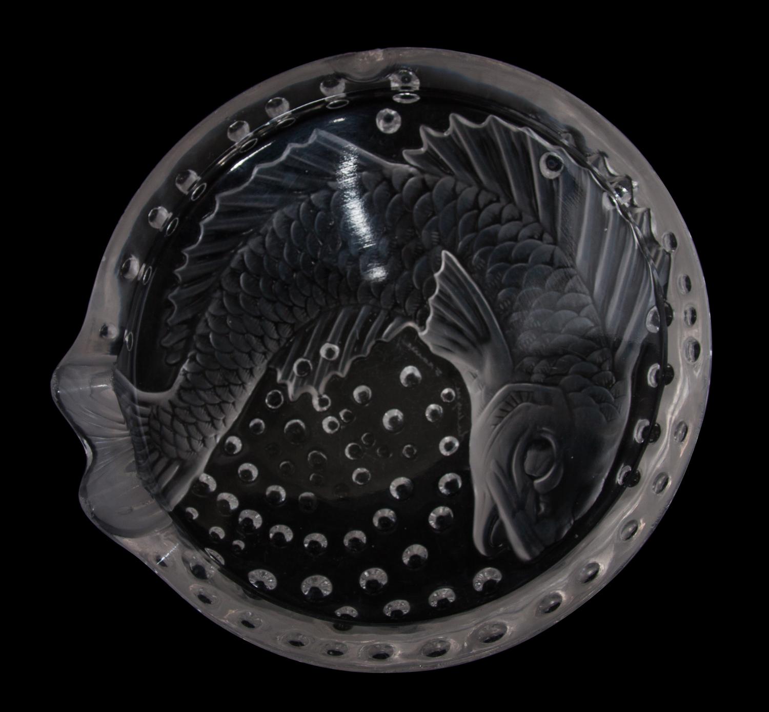 A Lalique Molded and Frosted Glass Ash Receiver Diameter 6 inches.