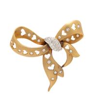 SATIN FINISH BICOLOR GOLD AND DIAMOND BOW BROOCH