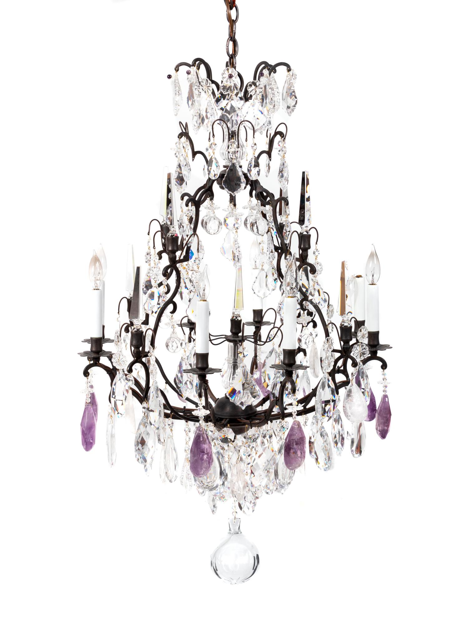 A Louis XV Style Bronze and Crystal Eight-Light Chandelier — LATE 19TH/EARLY 20 CENTURY