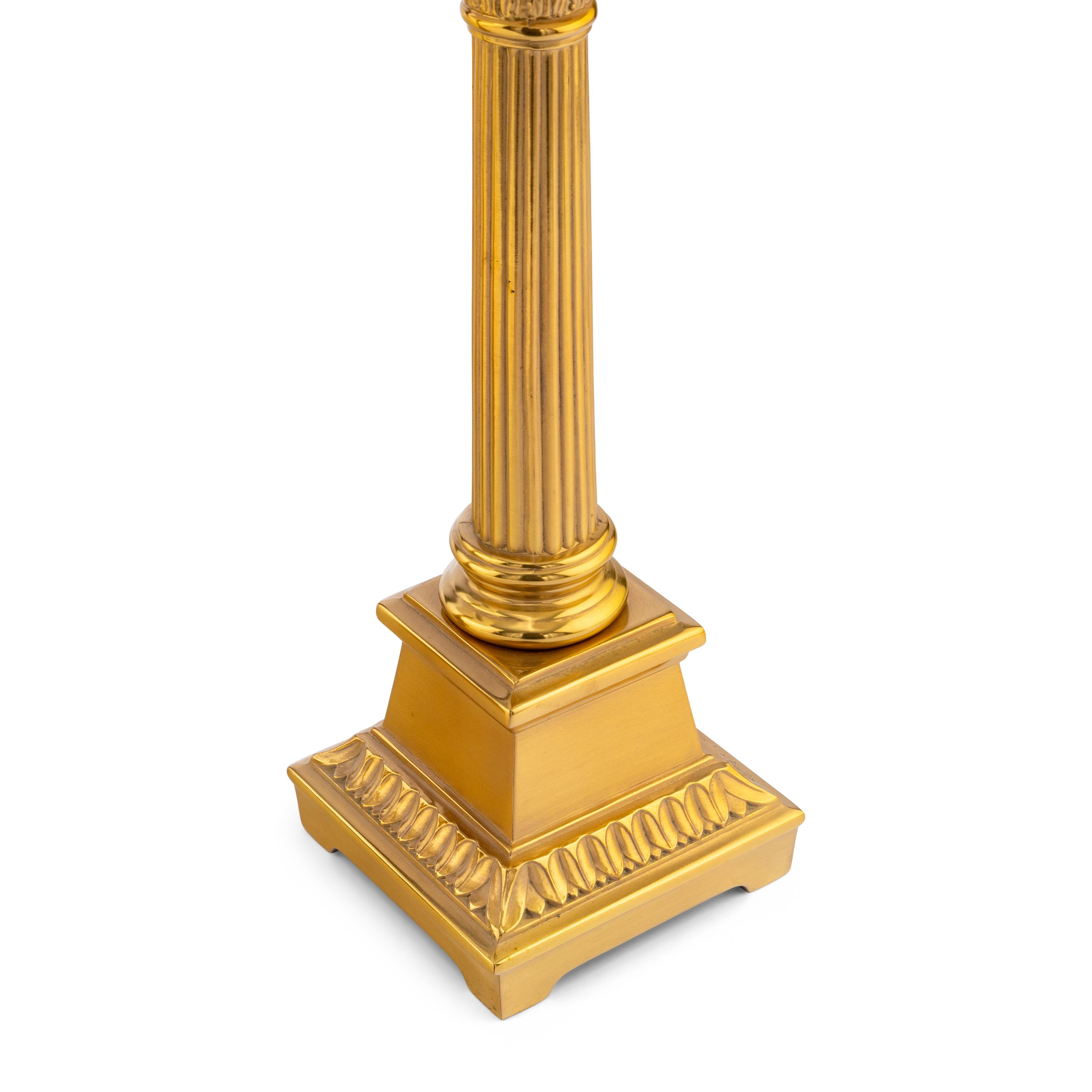A Pair of Gilt Metal Corinthian Columnar Table Lamps