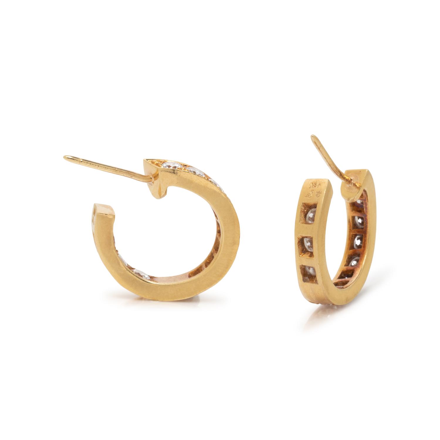 DIAMOND AND YELLOW GOLD HOOP EARRINGS