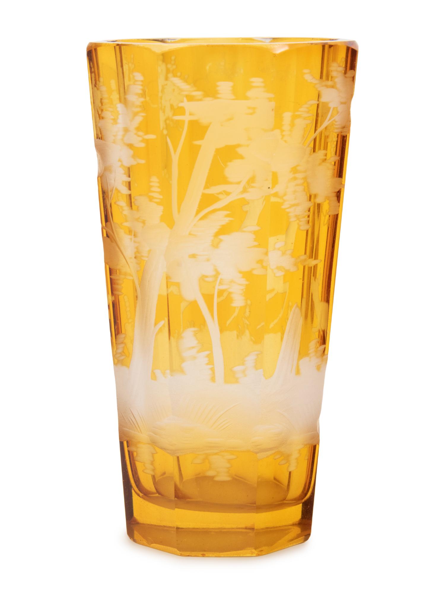 A Bohemian Cut-to-Clear Colored Glass Stemware Service