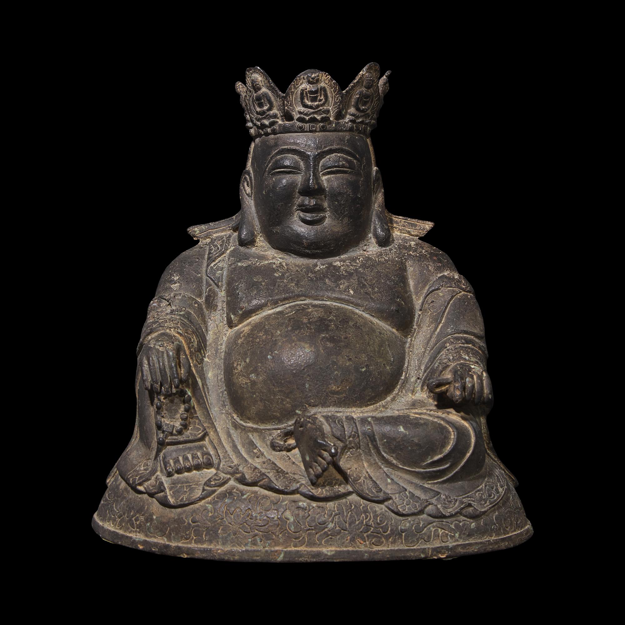 A Chinese Patinated Bronze Figure of Budai, Late Ming/Early Qing Dynasty 明末清初 銅布袋和尚