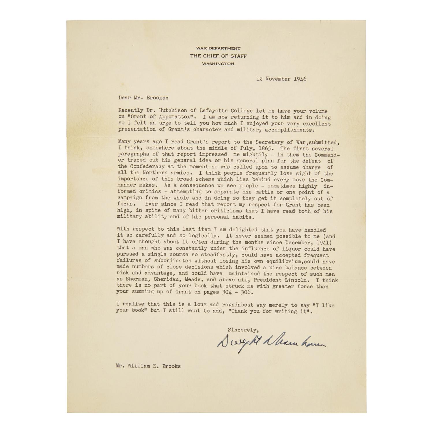 [Presidential] Eisenhower, Dwight D. Typed Letter, signed