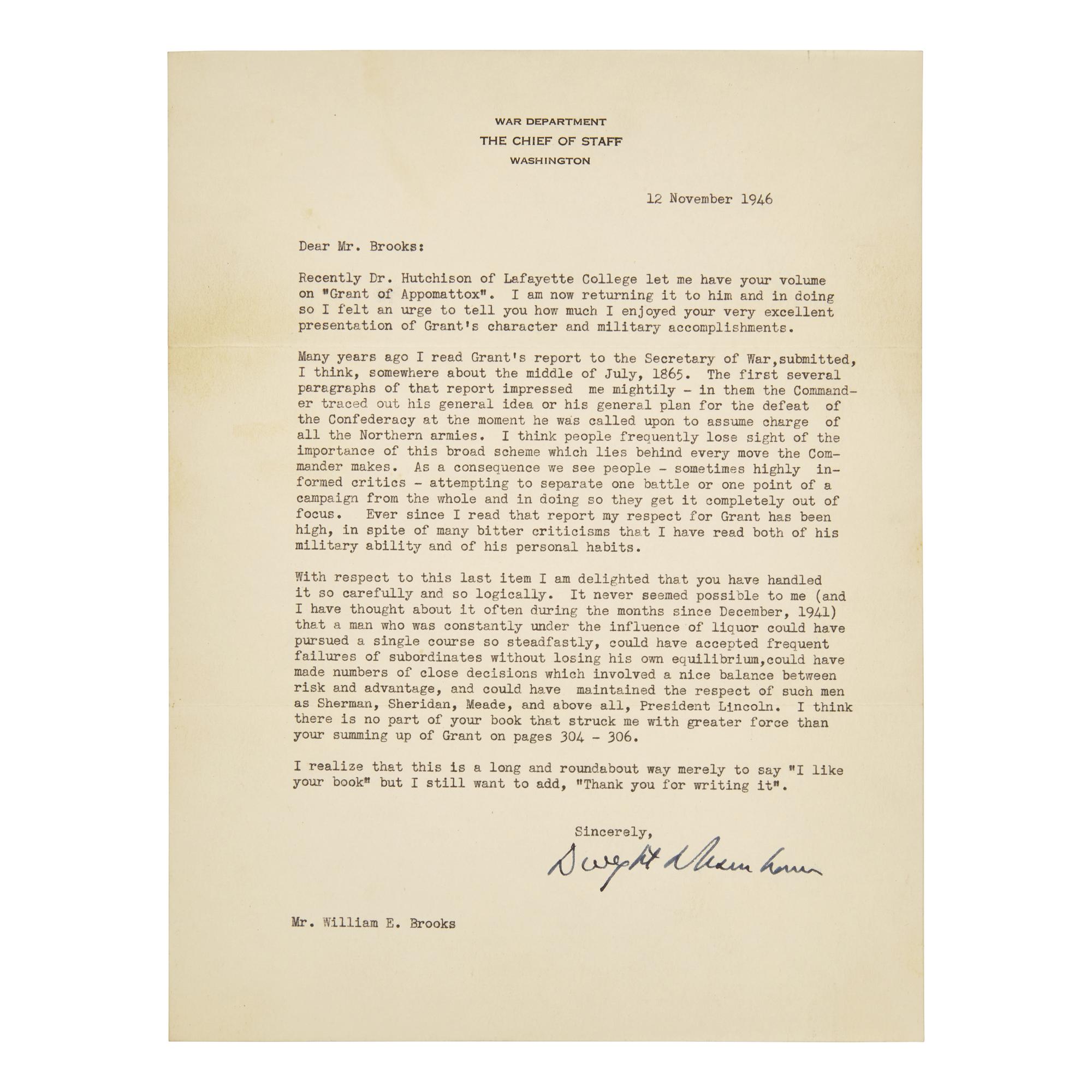 [Presidential] Eisenhower, Dwight D. Typed Letter, signed