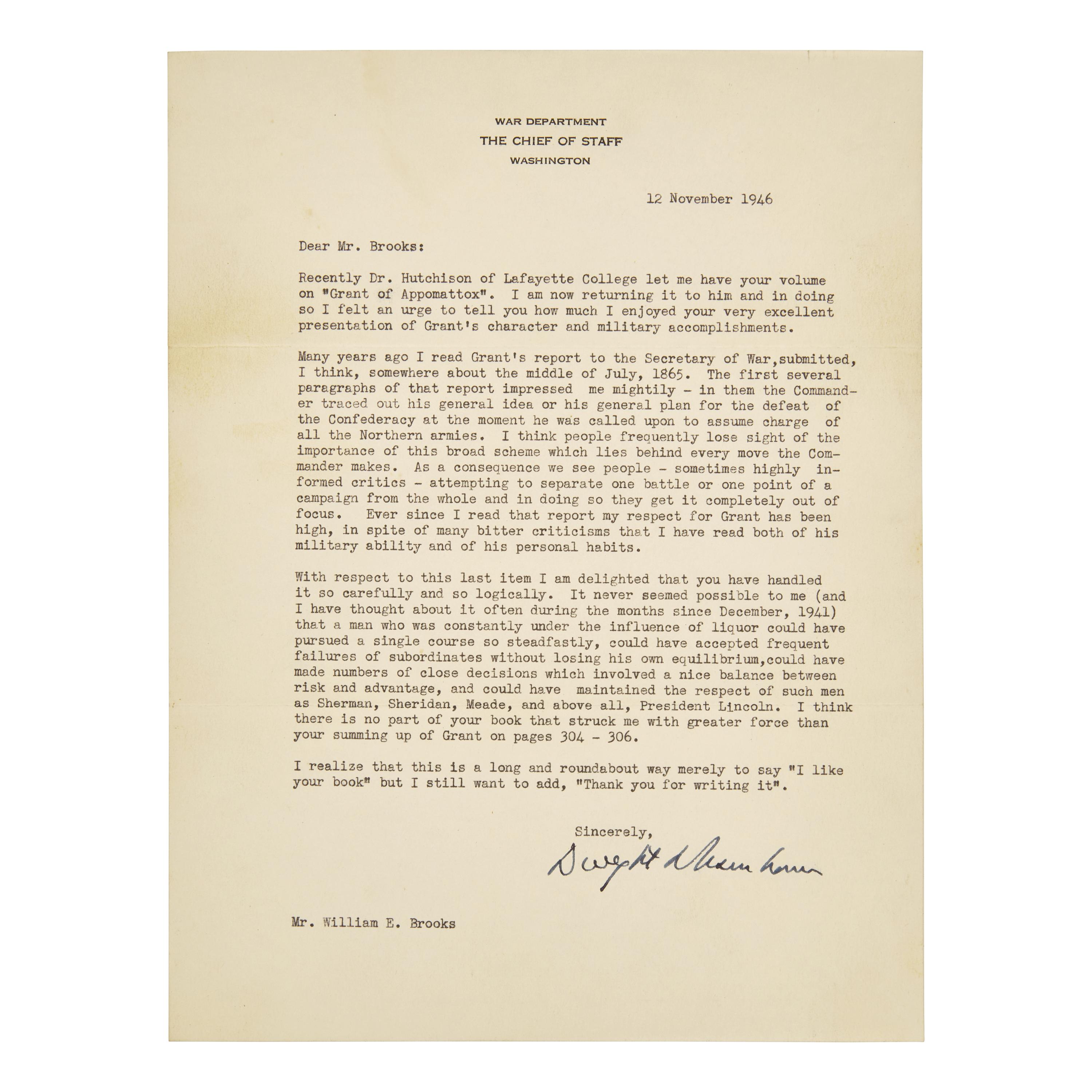 [Presidential] Eisenhower, Dwight D. Typed Letter, signed