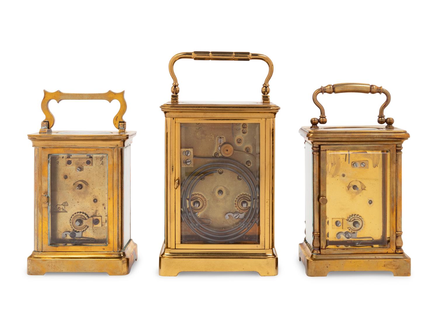 Three English and French Brass Carriage Clocks