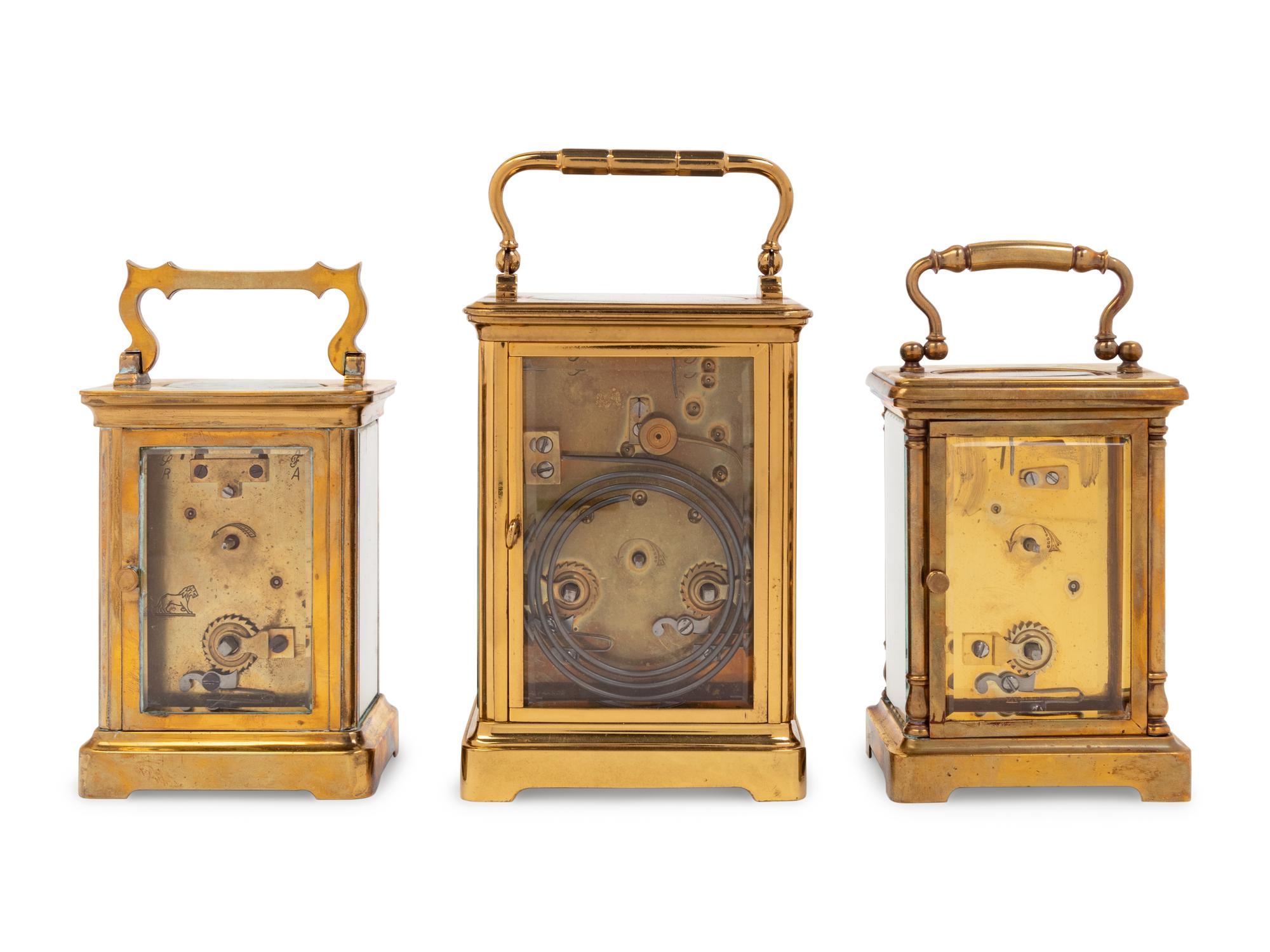 Three English and French Brass Carriage Clocks