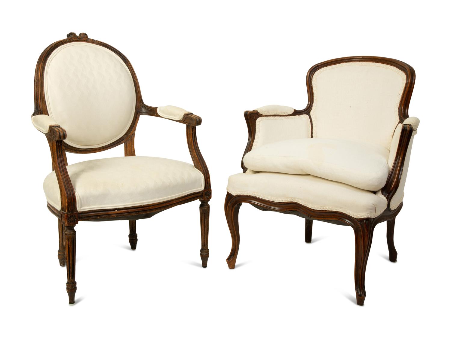 A Louis XV Style Bergere and a Louis XVI Style Fauteuil — EARLY 20TH CENTURY