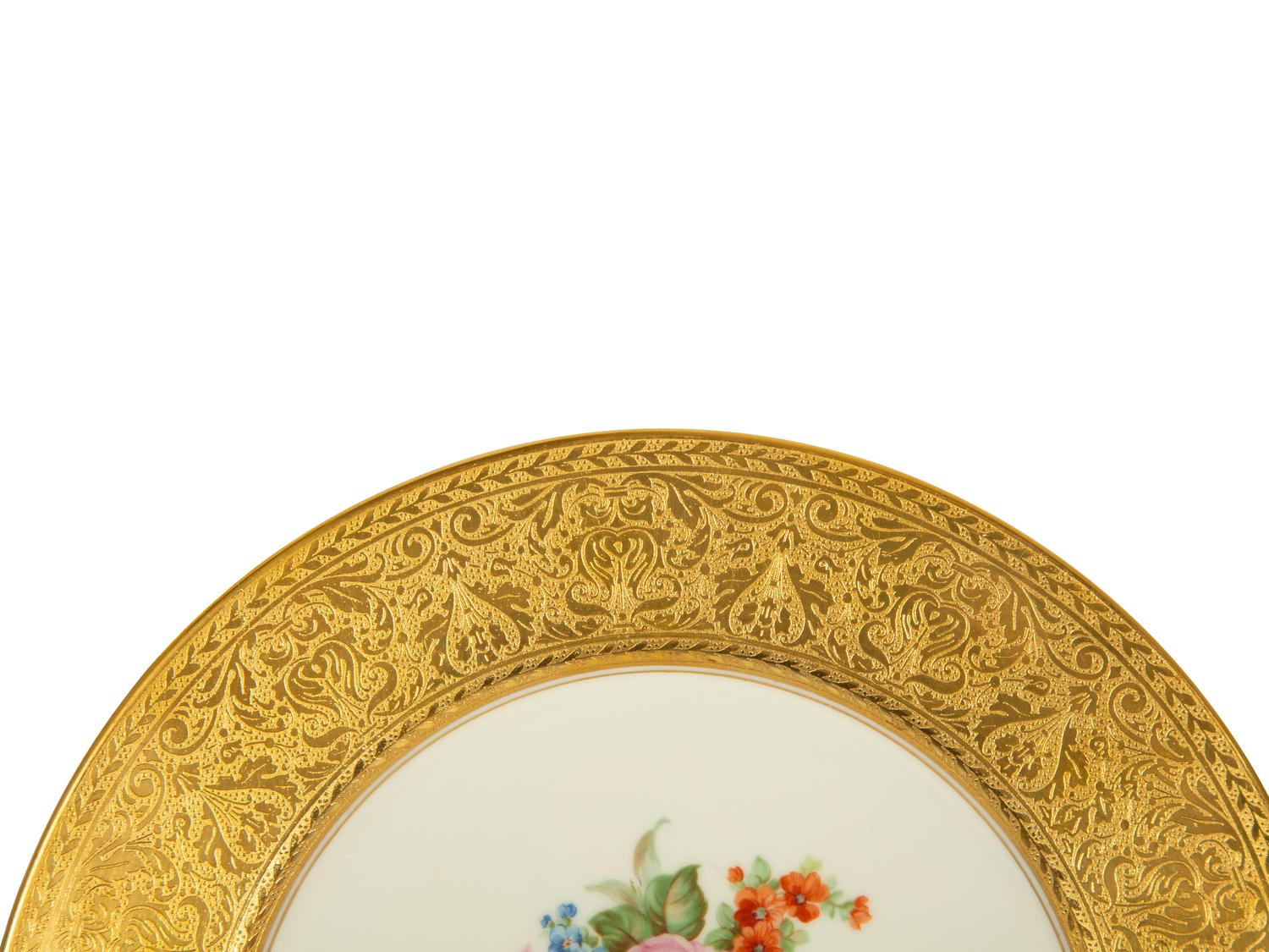 Two Sets of Continental Gilt-Decorated Porcelain Plates