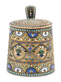 A Russian Enameled and Silver-Gilt Tankard