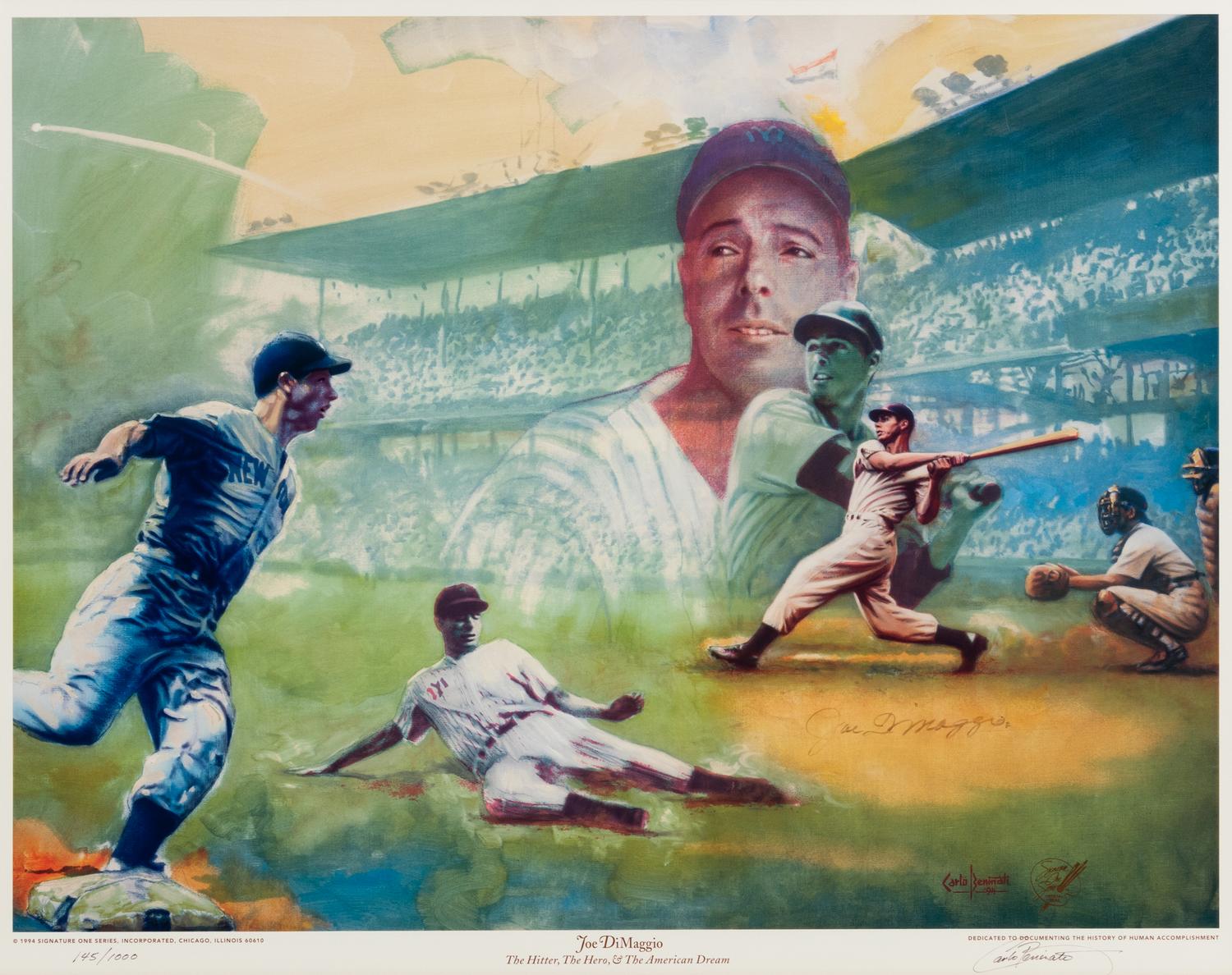 A Joe DiMaggio Signed Autograph Carlo Beninati "The Hitter, The Hero and The American Dream" Limited Edition Print,