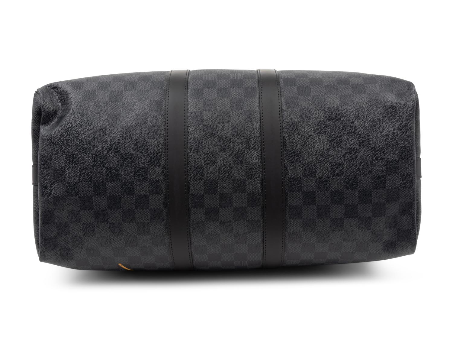 Louis Vuitton Limited Edition Keepall Bandoulière 45 in Damier Graphite Coated Canvas with Printed Travel "Stickers", LV League, Fall Winter 2017