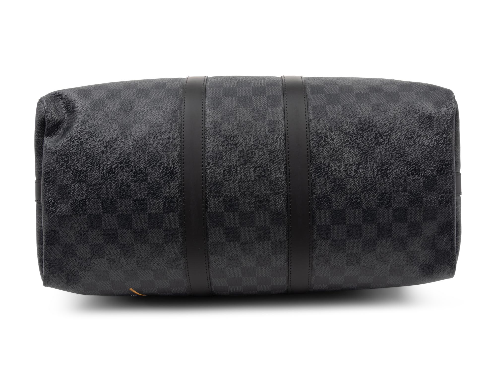 Louis Vuitton Limited Edition Keepall Bandoulière 45 in Damier Graphite Coated Canvas with Printed Travel "Stickers", LV League, Fall Winter 2017
