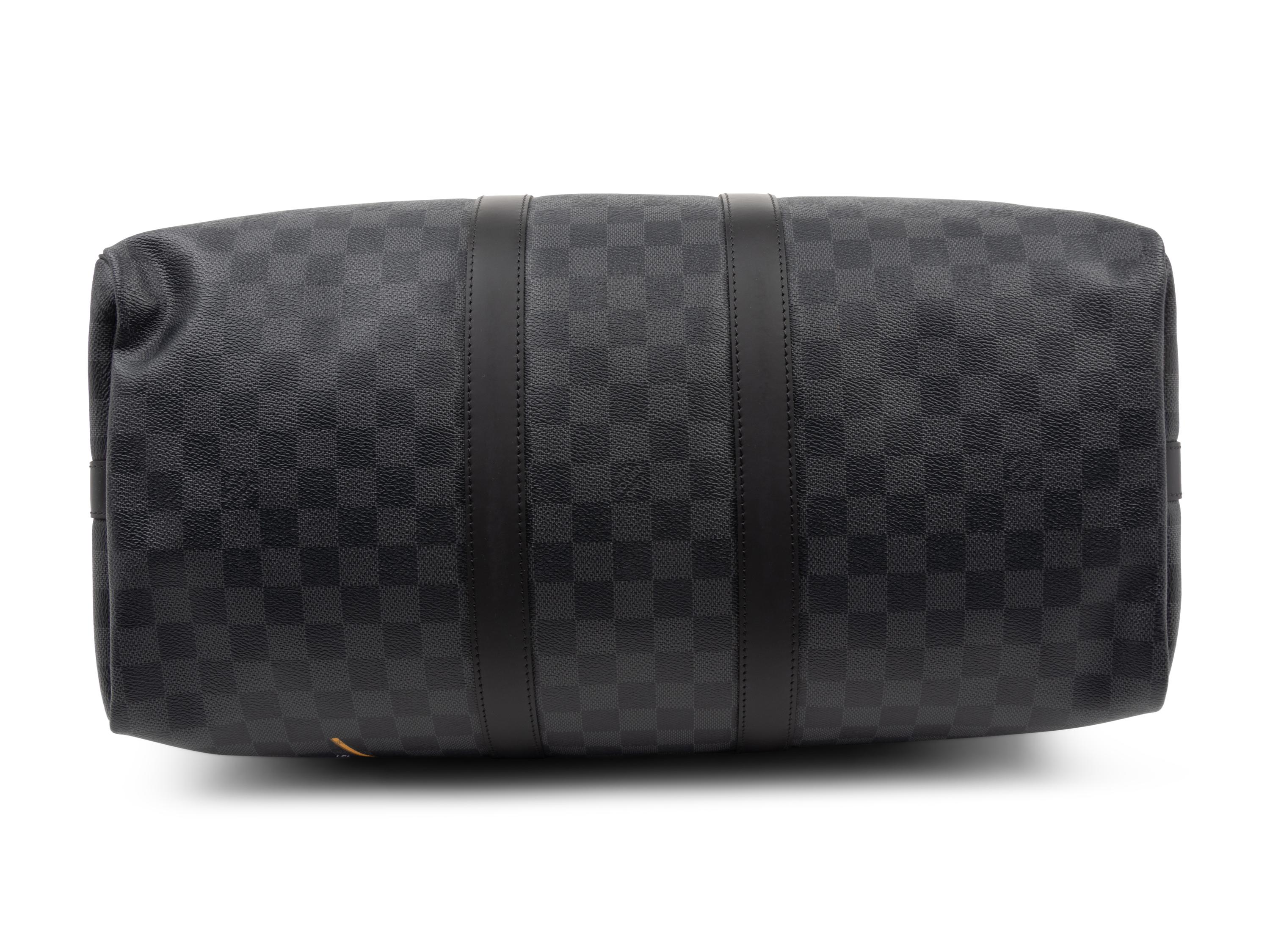 Louis Vuitton Limited Edition Keepall Bandoulière 45 in Damier Graphite Coated Canvas with Printed Travel "Stickers", LV League, Fall Winter 2017