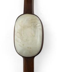 A Chinese White Jade Inset Wood Ruyi Scepter